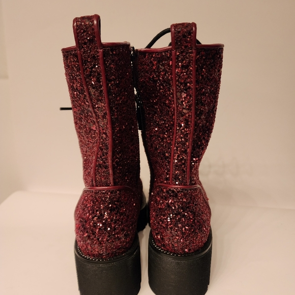 MICHAEL Michael Kors Bryce Lug Sole Combat Boots In Dark Berry Glitter Size 6.5 - Picture 9 of 11
